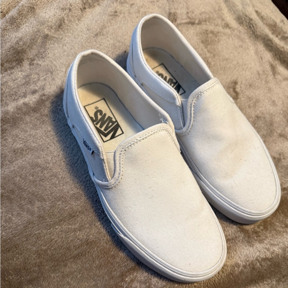 Vans Classic White Canvas Slip-Ons
